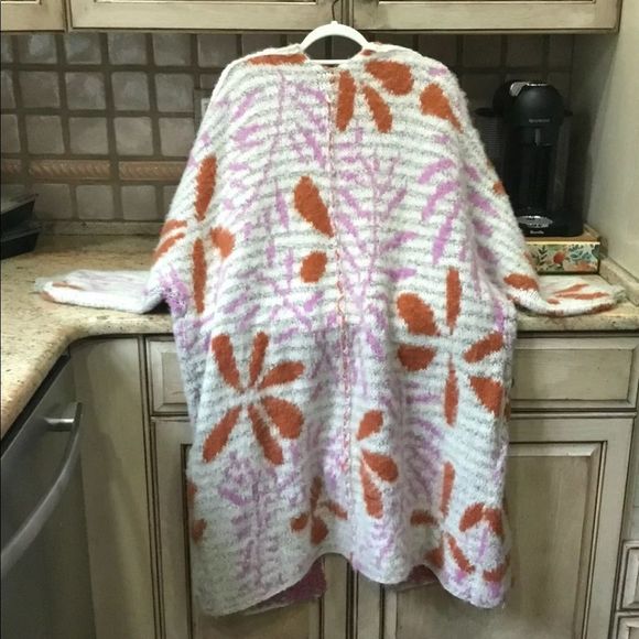 Free People Could It Be You Cardigan Flower Midi Ivory Rust Lavender Gray - Picture 3 of 4